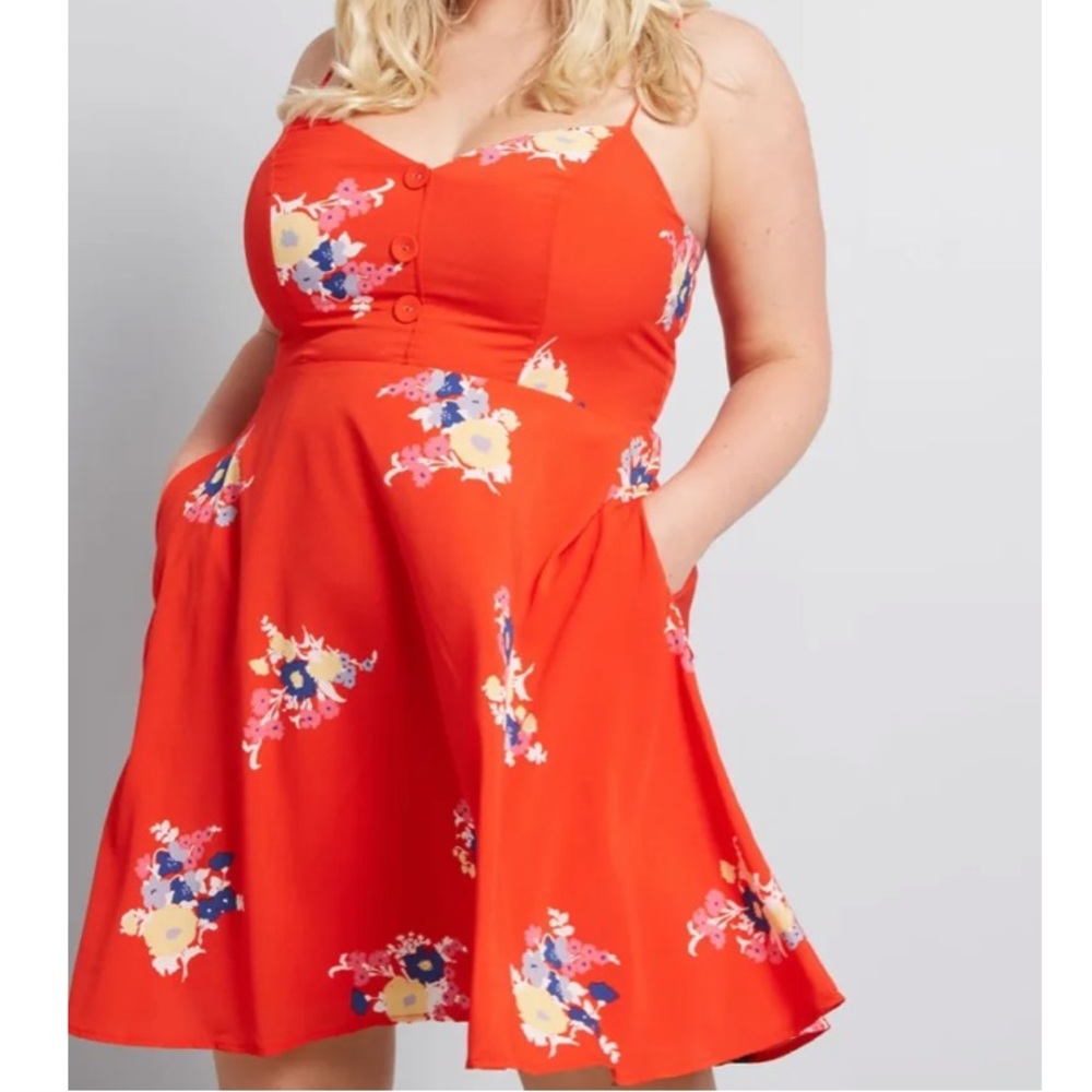 Modcloth Living Lightheadedly Red Floral Dress